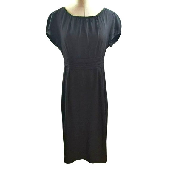 Boden 12L Black Midi Sheath Dress Hidden Side Zip Cap Sleeves Trimmed and Lined - Picture 1 of 14